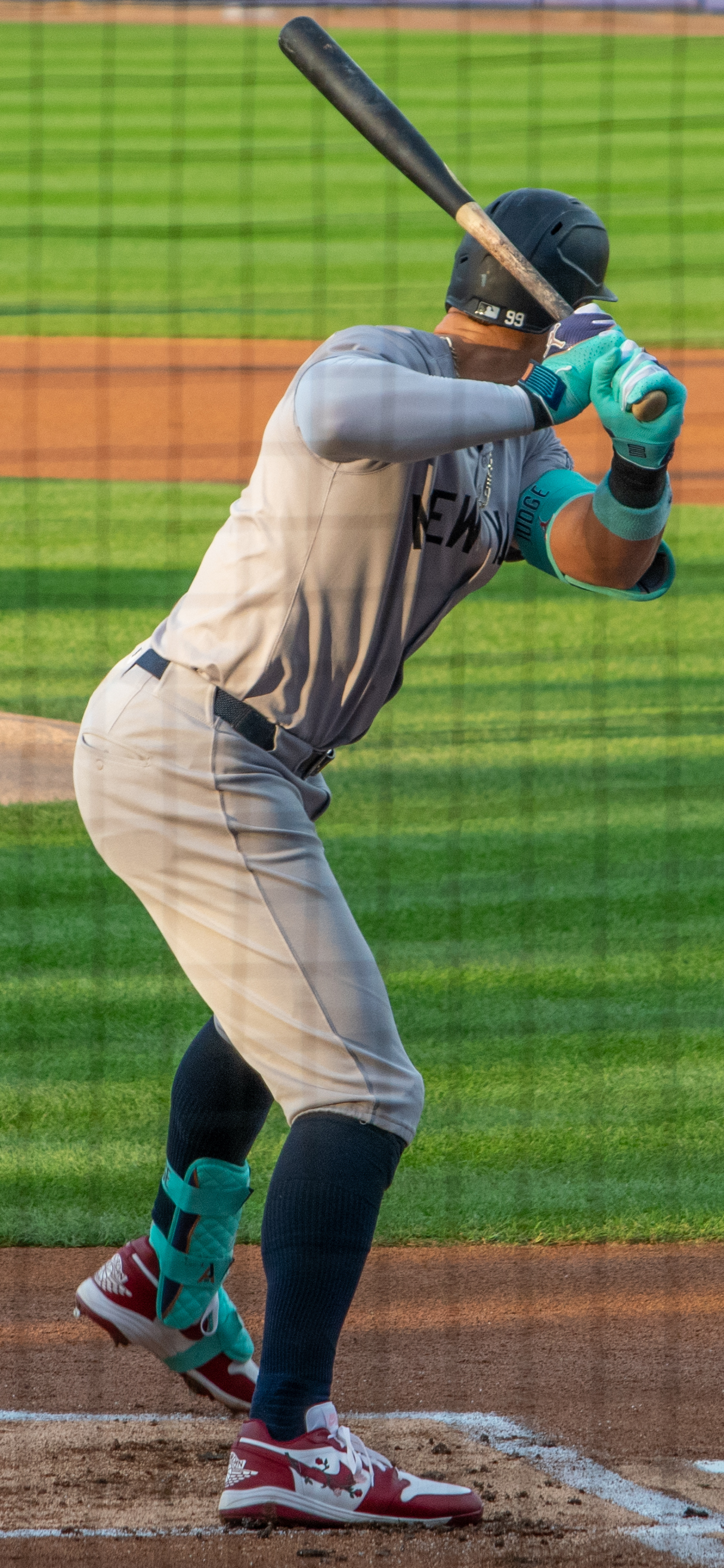 New York Yankees outfielder Aaron Judge at the plate, mid at-bat, for a lineup averaging 2.71 runs a game since the All-Star break against a 4.67 season mark