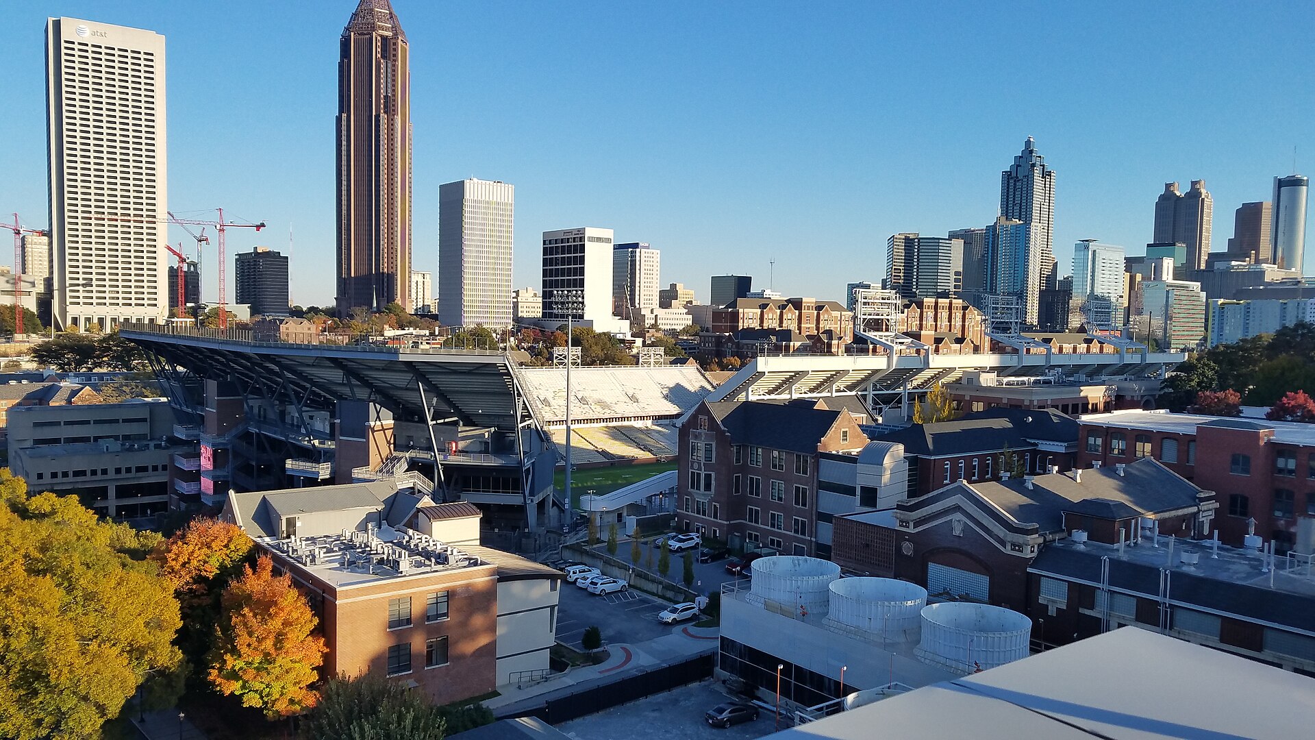 Bobby Dodd Stadium and the Atlanta skyline, the venue for a season opening college football game between a winning host and a visitor coming off a losing year