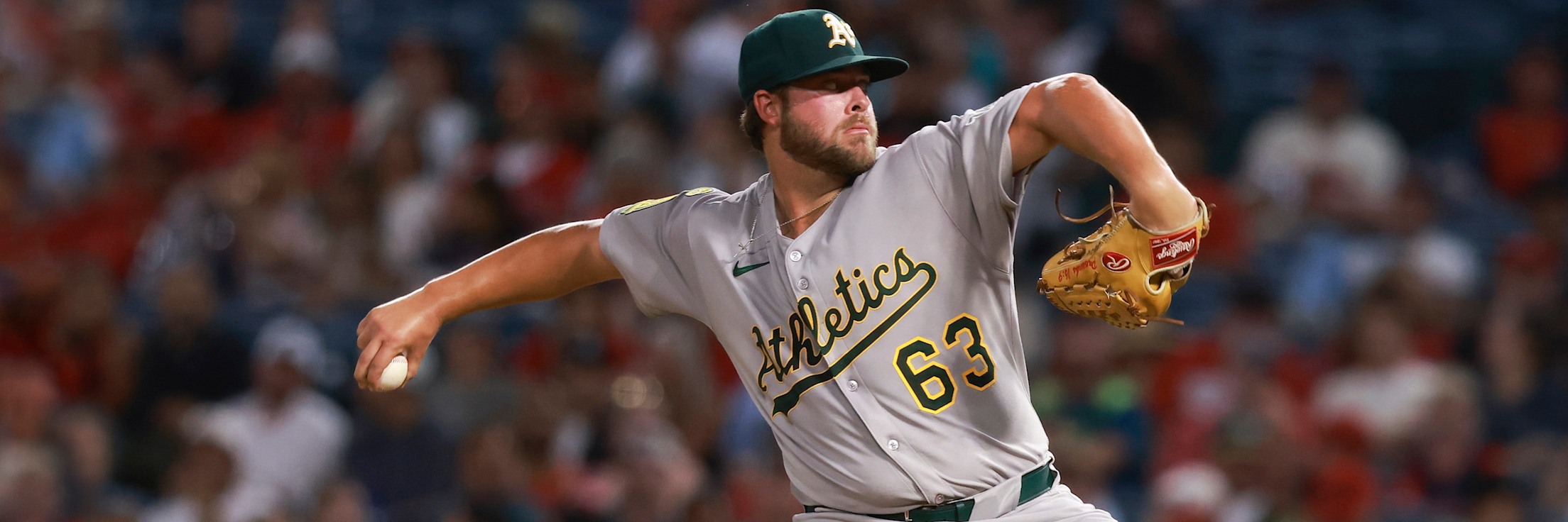 Mason Barnett pitching for the Athletics