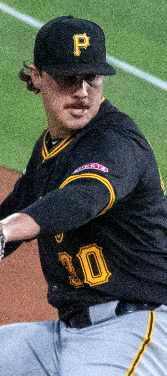 Pittsburgh Pirates right-hander Paul Skenes mid-delivery, the starter behind the Chicago Cubs team total under 3.5 on the July 25 2026 MLB board