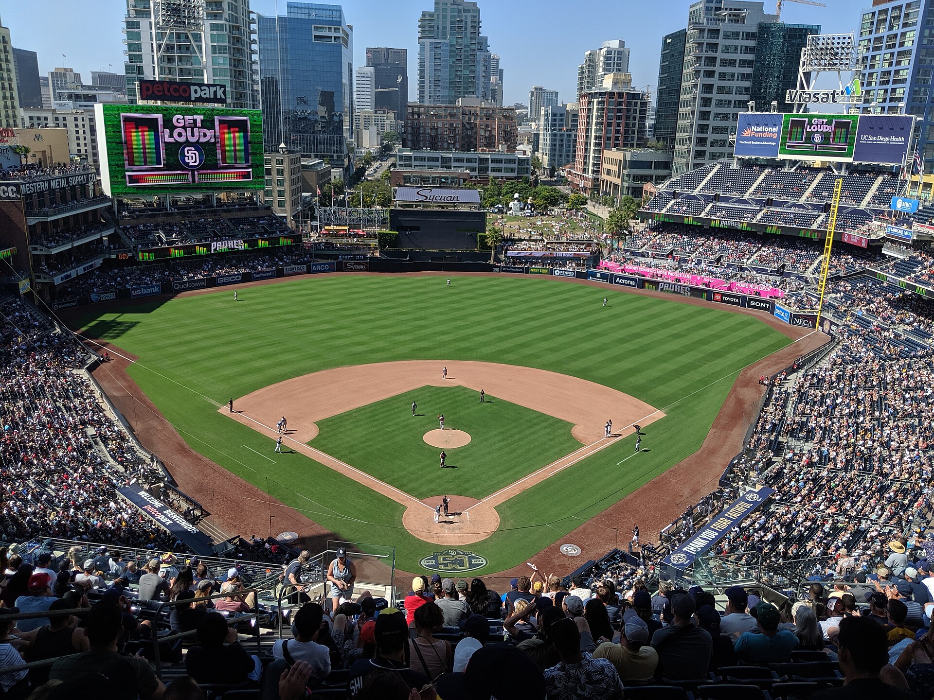 Petco Park in San Diego during a Padres game, used to illustrate a study of first five innings run totals and starting pitcher quality